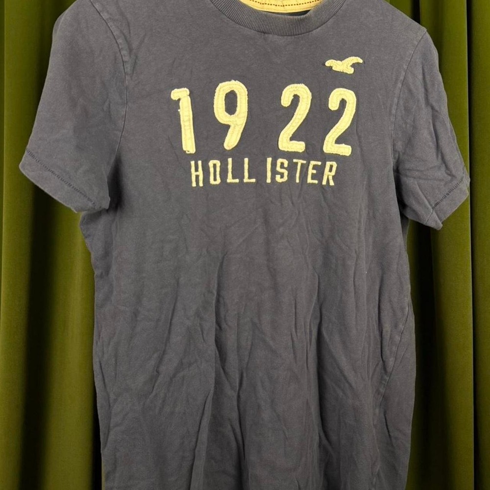 Hollister Co Womens Graphic T-Shirt Grey Navy Blue Yellow 1922 Cotton Size M